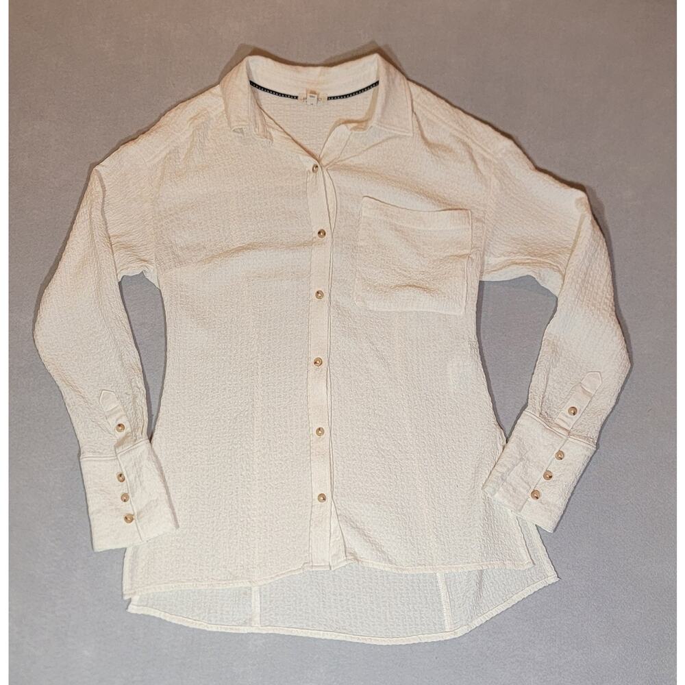Pilcro Anthropologie Short Sleeve Button Down Shirt Relaxed Fit Small Cream